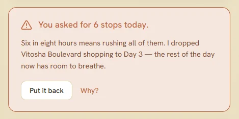 Alveo warning — you asked for six stops today