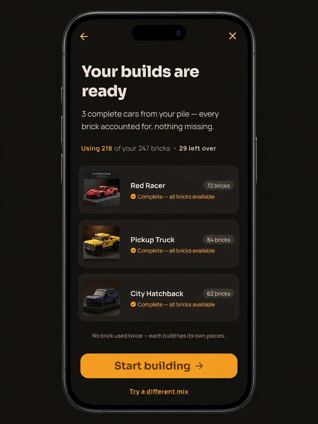Buildable 'your builds are ready' allocation result screen on iPhone