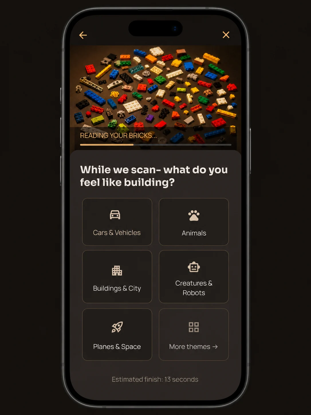 Buildable scan + theme-picker screen on iPhone